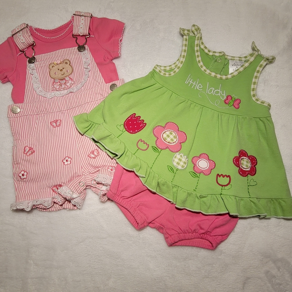 WISHES & KISSES | BABY CONNECTION ♡ 4pc Teddy Bear Floral Baby Girl Bundle 0-3M